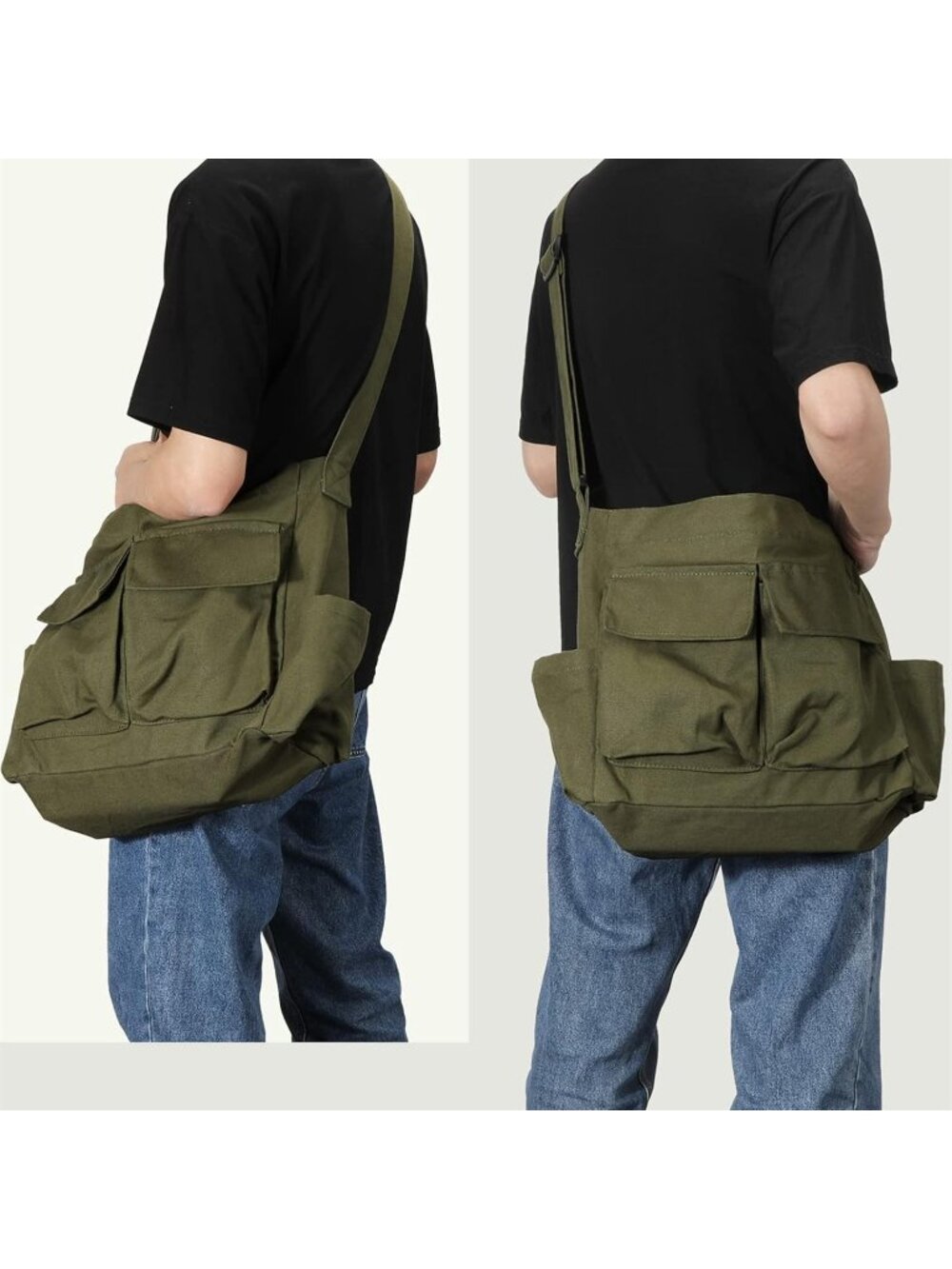 Women's Army Green Multiple Pockets Large Hobo Crossbody Shoulder Bag - Picture 6 of 6